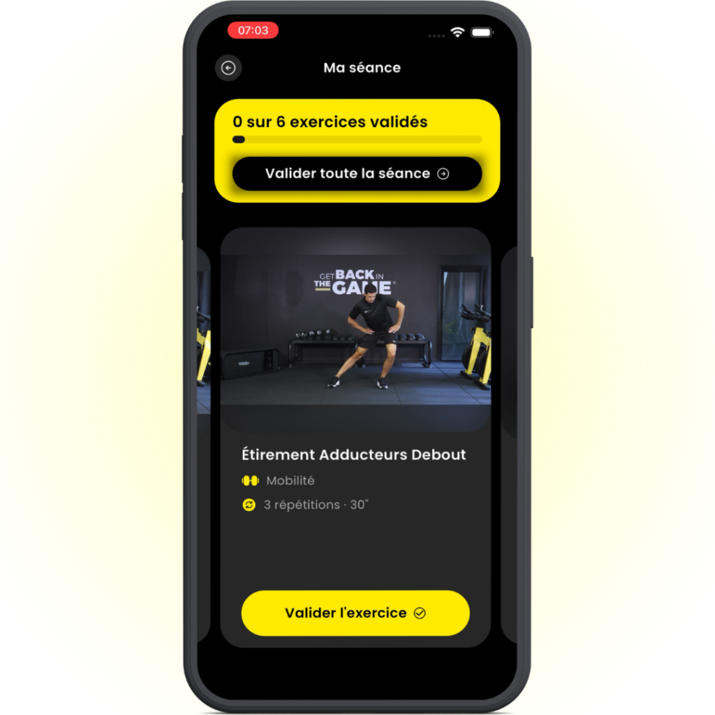 Exercice de kine pour blessure sur application HOPP le kine digital accessible a tous et partout
