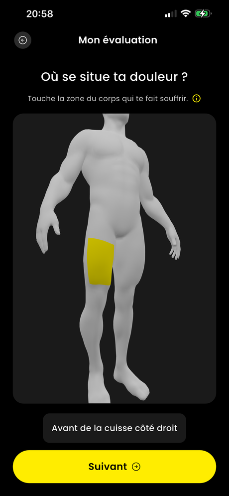Zone de la cuisse dans l'application HOPP