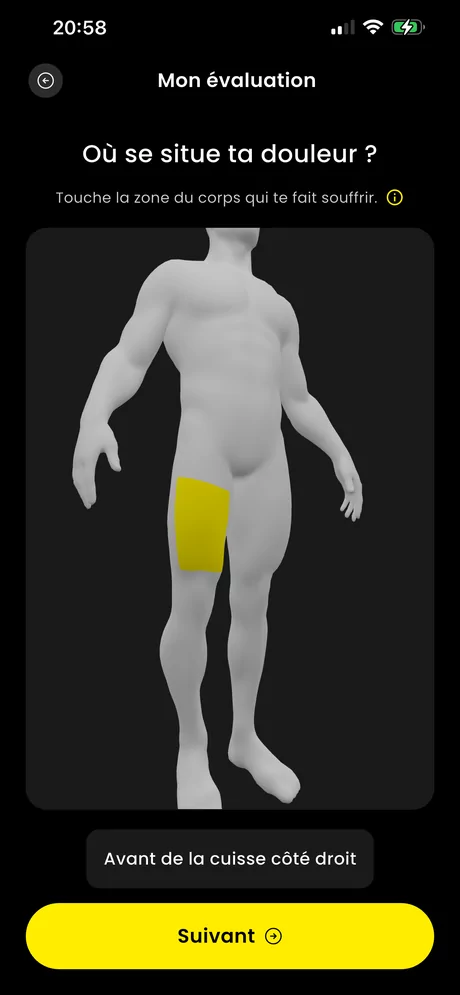 Front thigh area in the HOPP app