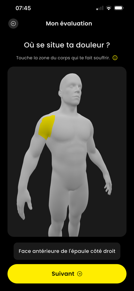 Zone du grand pectoral dans l'application HOPP