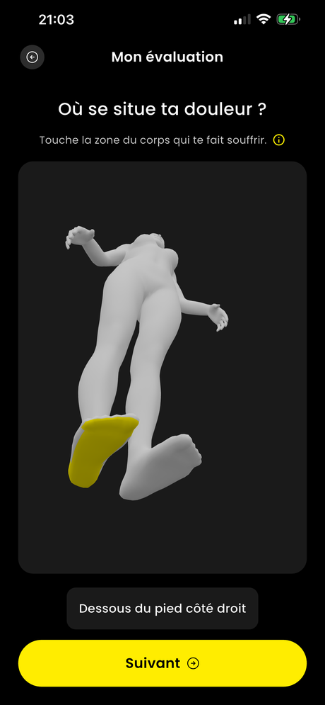 Zone avant du pied dans l'application HOPP