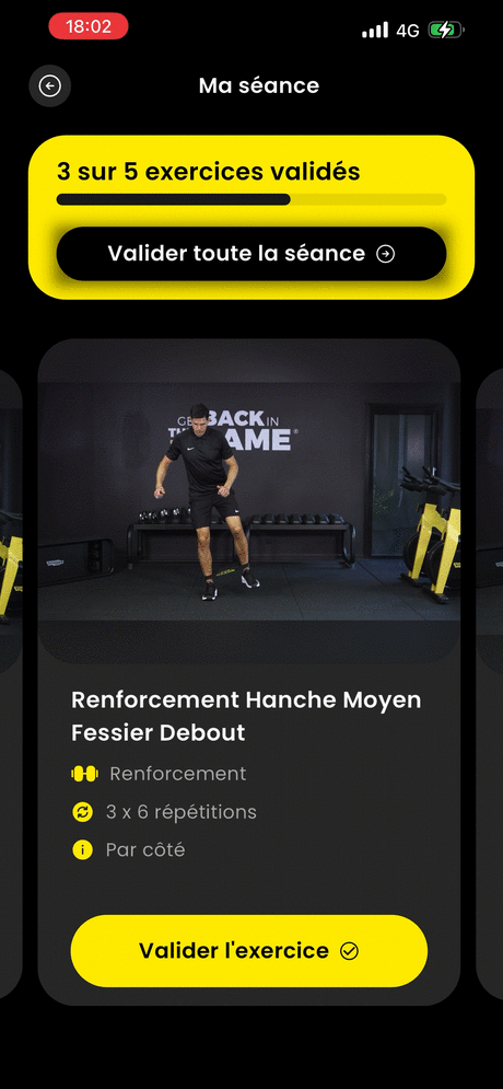 Exercice de renforcement du moyen fessier debout dans l'application HOPP